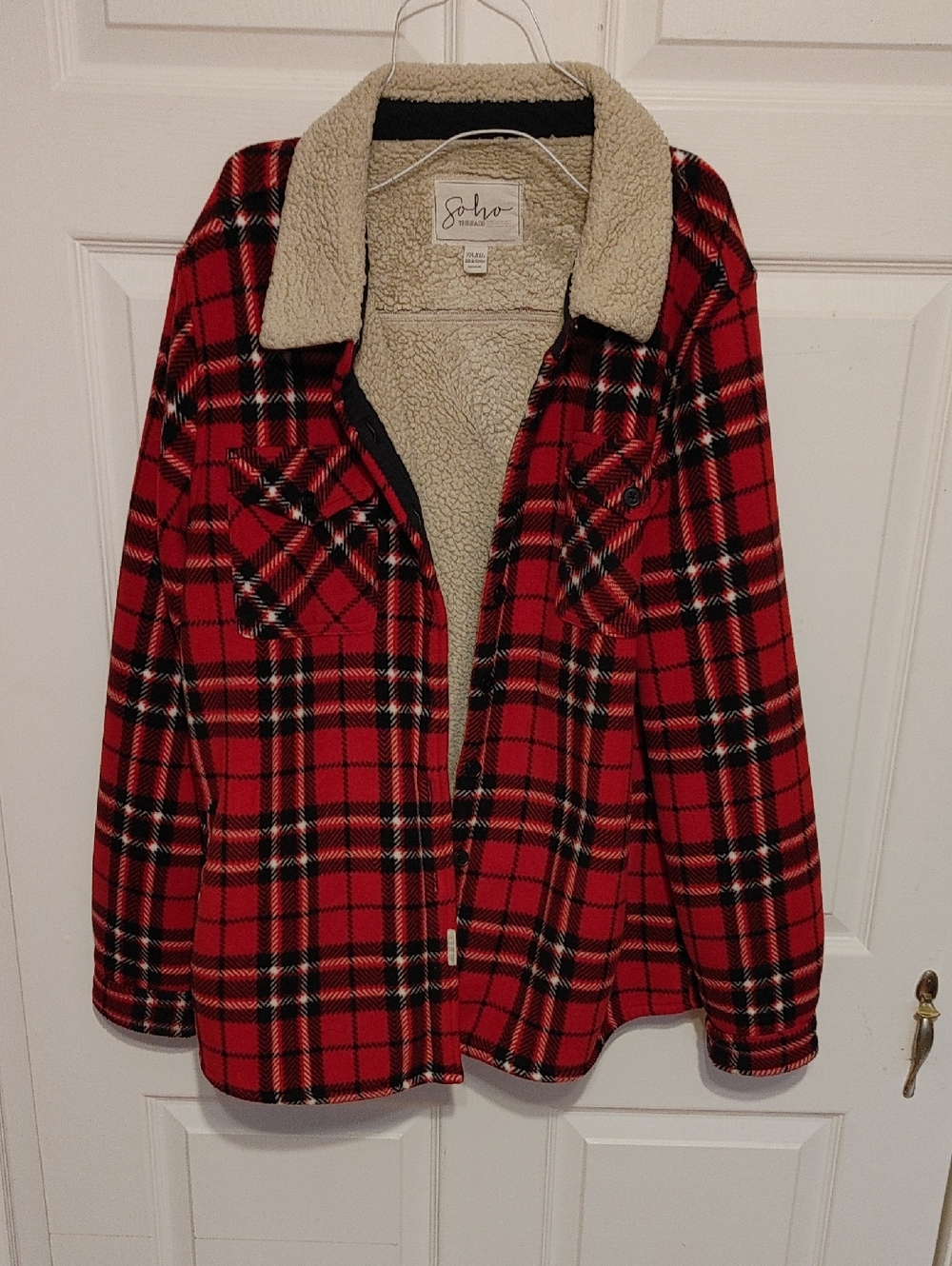 Soho Red Black Plaid Sherpa-Lined Jacket